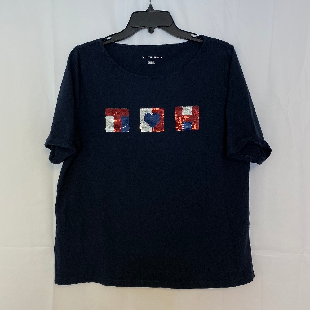 Tommy Hilfiger Navy sequined t shirt XL